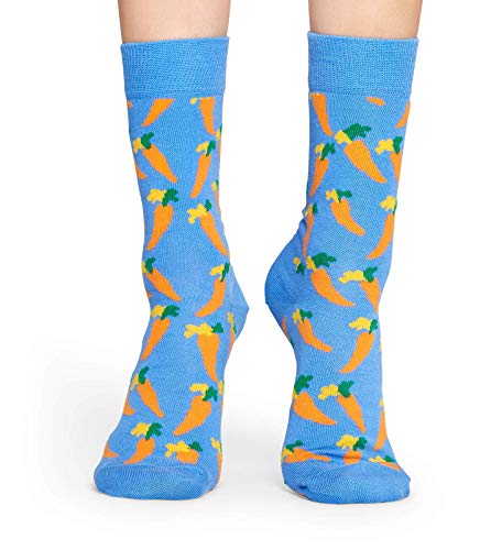 Happy Socks, Colorful Premium Cotton Food Themed Socks for Men and Women, Carrot, Blue, 9-11