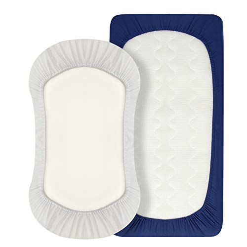image for TILLYOU Jersey Knit Soft Bassinet Sheets Set, 33''x16''x4'' Flexible f