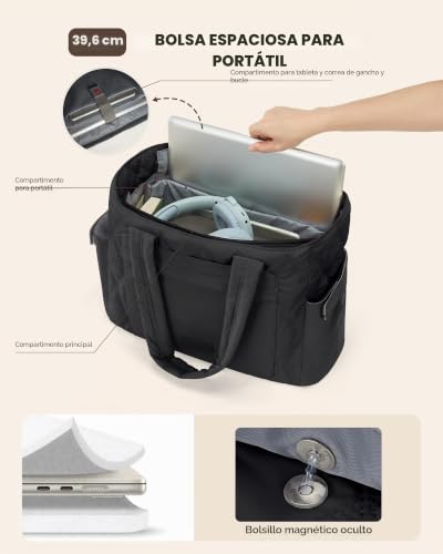 RAINSMORE Padded Tote Bag for Women, Lightweight and Spacious for College Work Travel, Puffer Large Shopper Bags with Laptop Compartments 15.6 Inch