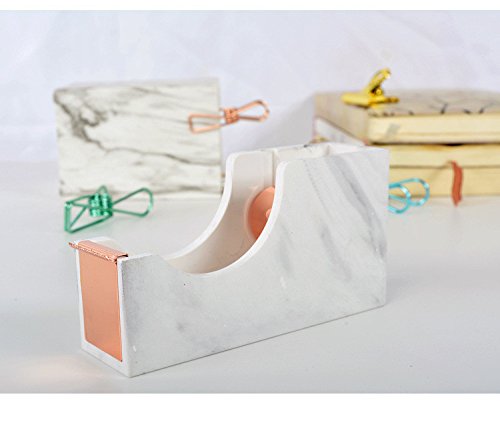 MultiBey Desktop Tape Dispenser Gold Rose Gold Metal Core Marble White Texture Office Supplies 1" (Rose Gold)