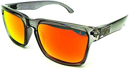 Polarized Sunglasses, Rebellion by No4 Optics | Red Revo Lenses, Grey Smoke Wayfarer Frame, Men &amp; Women, Classic Design, 100% UV Protection, Impact Resistant