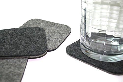 Square Drink and Beverage Coaster Set in 5mm Thick Merino Wool Felt- Reversible Grey