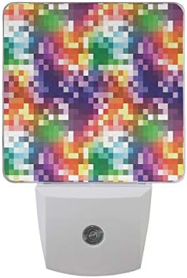 Colorful Plug in Night,Mosaic Rainbow Colored Checkered Squares Abstract Pixel Art Inspired Illustration,Auto Sensor LED Dusk to Dawn Night Light Plug in Indoor for Childs Adults