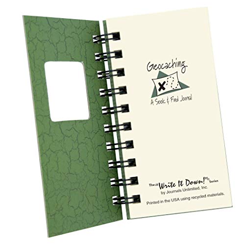 Journals Unlimited "Write it Down!" Series Guided Journal, Write It Down, Geocaching, A Seek & Find Journal, Mini-Size 3"x5.5", with a Green Hard Cover, Made of Recycled Materials