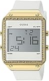GUESS Women's U0700L1 Gold-Tone Multi-Function Digital Watch on White Silicone Strap