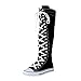 West Blvd Womens Sneaker Boots Knee High Lace Up Flat Punk Canvas Skate Shoes, Black-White Linen, US 10