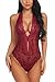 ADOME Women One Piece Lingerie Lace Teddy V Neck Bodysuits Halter Babydoll, Style 1-dark Red, XX-Large