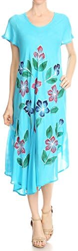 Women's Boho Asymmetrical Cotton Rayon Challis Sundress (Turquoise)