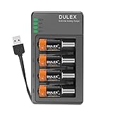 CR123A Lithium Batteries, DULEX CR123A Rechargeable Batteries, 4-Pack 700mAH 3.7V ICR17335 Battery and Charger for Arlo VMC3030 VMK3200 VMS3130/3230C/3430/3530 Security Cameras, Alarm System