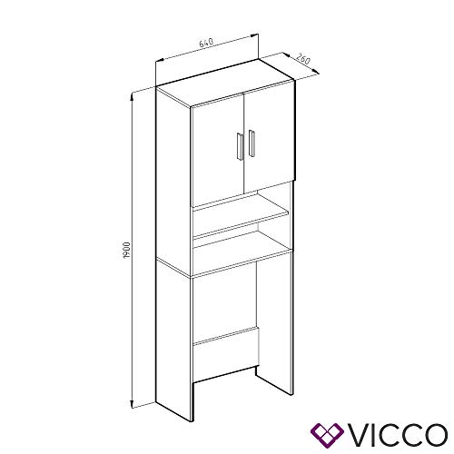 Vicco Waschmaschinenschrank Weià 64x190x26 cm - Badezimmerschrank für die Waschmaschine, Zusätzlicher Stauraum oberhalb des Geräts für Waschmittel & Zubehör – Bild 3