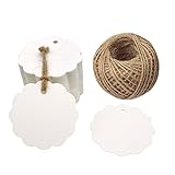 G2PLUS 100PCS White Paper Gift Tags with String, Wedding Party Favor Tags, Bonbonniere Favor Gift Tag with Jute Twine 30 Meters Long for Crafts & Price Tags Labels (Flower Side-White)