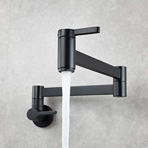Photo 1 of SOKNARKU Solid Brass Square Wall Mounted Folding Faucet Double Switch Foldable Kitchen Sink Pot Filler Faucet Matte Black