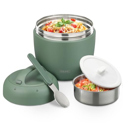 Itslife Thermobehälter für Essen 970ml, Thermoschüssel mit Deckel, Warmhaltebehälter aus Edelstahl mit Löffel, Thermoskanne Essen Auslaufsicher, Therm