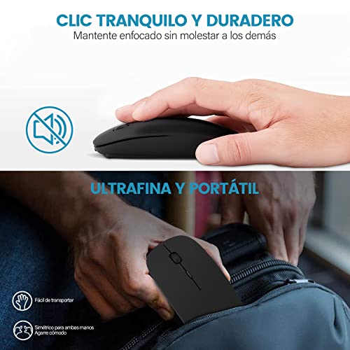 YOMYM Mouse Ratón óptico Inalámbrico Recargable 2.4 G, Silencioso Click con Receptor USB y Tipo-c Adaptador 3 Ajustable dpi Ratón para Computadora, Ideal para Ordenadores portátiles, PCs, Negro