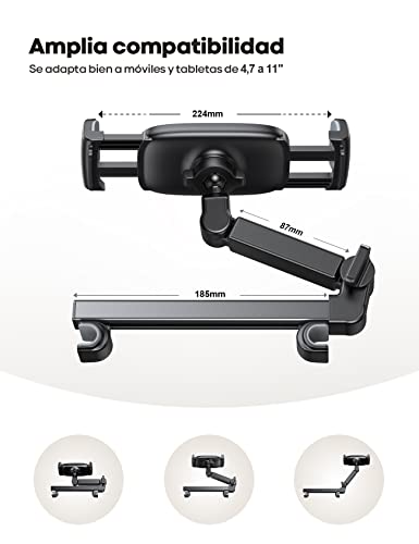 Lamicall Ajustable Soporte Tablet Automovil - [Brazo de Extensión] Soporte iPad Reposacabezas Auto Coche Carro para 4.7-11" Celular y Tablets como Samsung Tab, iPad Pro, Air, Mini, E-Reader, Kindle