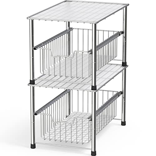 Simple Houseware Stackable Under Sink Sliding Basket Organizer