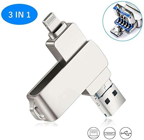 USB Flash Drive for Android, Metal 3 in 1 USB Flash Drive External Storage Memory Stick for iPhone iOS (Silver) (512GB)