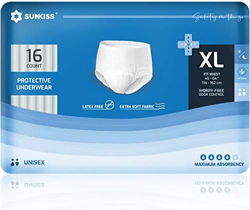 SUNKISS TrustPlus Incontinence and Postpartum Underwear for Males and Girls, Disposable Protecting Underwear with In a single day Absorbency, Leak Safety, Odor Management, XLarge, 64 Depend (4 Packs of 16)