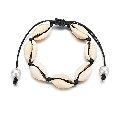 JKJF Shell Necklace, Natural Sea Shell Choker Adjustable Handmade Shell Anklet Boho Necklaces Bracelet Jewelry Set for Women Girls - Black Style 1 - Thumbnail 2