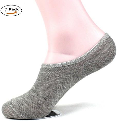 Mens No Show Sock 7 Pack Anti-slid Athletic Cotton Casual Low Cut Thin Loafers Non Slip Boat Liners Socks (7 pairs Grey)