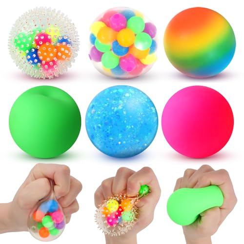 Stress Balls for Kids Adults: 6 Pack Sensory Fidget Squishy Balls, Soft Calm Down Toys for Classroom Prize Box, Office Desk Travel Toys, Birthday Party Favor Gifts for Boys Girls
