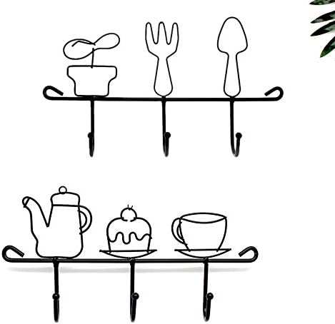 GKPLY Wrought Iron Hook Wall Mount - with 3 Hooks Charming Spoon Fork Pot cast Iron Wall Decorative Hook
