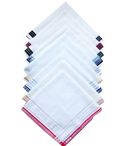 Assorted Pack of Mens White Color Border Cotton Handkerchiefs - Thumbnail 4