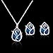 Teniu Blue Crystal Pendant Necklace Silver Plated Chain Necklace Earrings Set Charming Bride Jewelry Set
