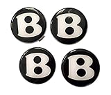 4 pcs Set - Sticker Emblems for Wheel Center Caps for Bentley Vehicles - Black and White Color - Diameter 62 mm - 2 7/16 inches - 2.441 inch