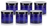 Cobalt Blue Large 16 oz PET Plastic (BPA Free) Large Refillable Jar - (6 pack) + Labels
