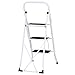 Ollieroo Step Stool EN131 Steel Folding 3 Step Ladder with Grip Handle Anti-Slip Step Mon-marring Feet 330-Pound Capacity White