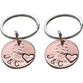Custom 2 Personalized Penny Keychains, Heart Around Year & Initials, Anniversary Husband Wife, Boyfriend Girlfriend Key Chains, Customized Couples Keychains