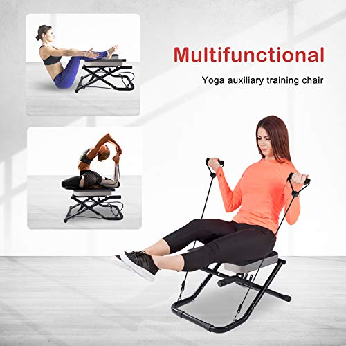 TOPKIN Yoga Headstand Bench, Folding Yoga Chair with Resistance Bands