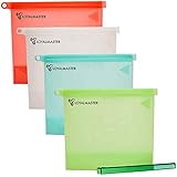 Reusable Silicone Food Bag by LOYALMASTER- Silicone Sandwich Bags Storage Containers -WON´T RIP OFF- Airtight Seal Leakproof Preservation - Liquids, Lunch, Snack, Sous Vide, Freezer - Set of 4 (30 oz)