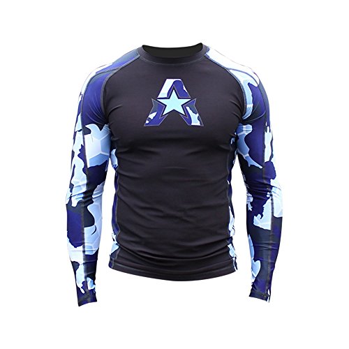 Anthem Athletics New! 10+ Styles HELO-X Long Sleeve Rash Guard Compression Shirt - BJJ, MMA, Muay Thai - Blue Camo Hex - Large