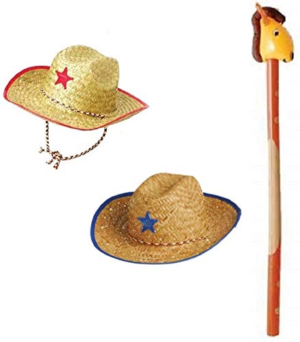 Novelty Treasures Costume Play Set Child Western Cowboy Hat and Inflatable Riding Stick Horse Beige