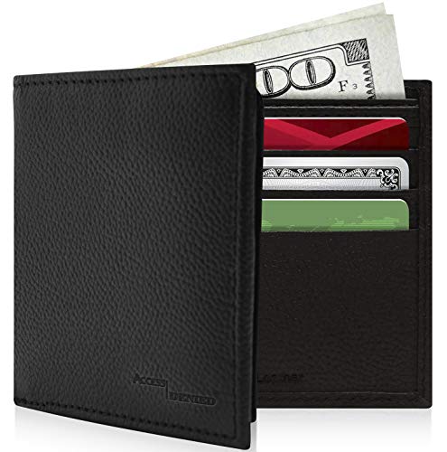 Slim Leather Bifold Wallets For Men - Minimalist Mens Wallet RFID Blocking Card Holder With ID Window Box Gifts For Men