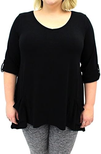 Isabella Rodriguez - Plus Size Roll Tab Sleeve Swing Tunic Top - Black 1X