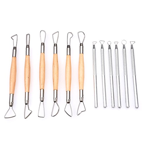 Meuxan Ceramic Pottery & Clay Ribbon Sculpting Tool Kit (Set of 12