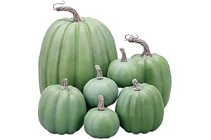 woshilaocai 7PCS Artificial Pumpkins Décor Fall Harvest Thanksgiving/Halloween Holiday Farmhouse Decorations for Home (Green)