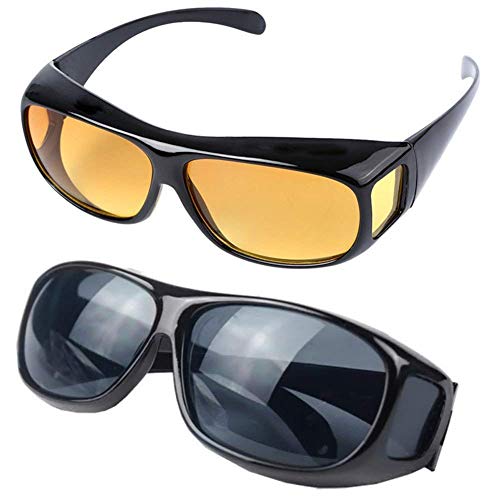 EASYDEX HD Night Day Vision Car Driving Wrap Around Anti Glare Sunglasses with Polarized Lens for Man and Women Black and Yellow