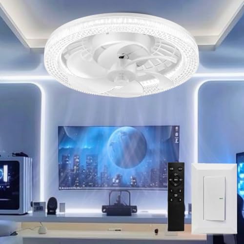 Megaluz LV34W11 Ventilador de techo con luz led y control remoto, 13", luz fría, neutra y cálida, 6 aspas desmontables, Abanico de techo enchufe E27, 4 velocidades y motor silencioso (Blanco).