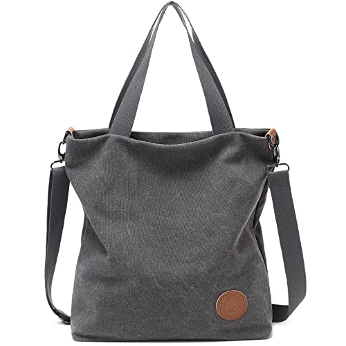 41Mpg4fMFPL Jansben Damen Canvas Handtasche Schultertasche Casual Multifunktionale Umhängetaschen Groß Für Schule Shopper Lässige Täglich (Grau)