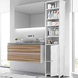 Kealive 72'' Tall Bathroom Cabinet Freestanding, Bathroom Storage Cabinet Wood with 5-Tier Adjustable Shelves and Cupboard with Door, Spacesaver Slim Cabinet, White, 15.8L x 13.4W x 72H