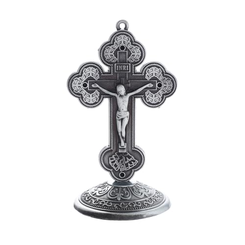 Crucifix Cross Metal Statue for Car, Car Dashboard Decorations Bless Driving Safety Gift for New and Old Driver, Christian Catholic Figurines, Religious Gifts Home Office Table Decor