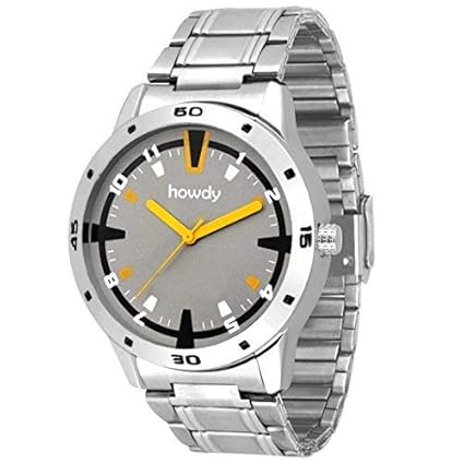 Howdy Analog Stainless Steel Strap Mens Watch (Yellow-Silver)