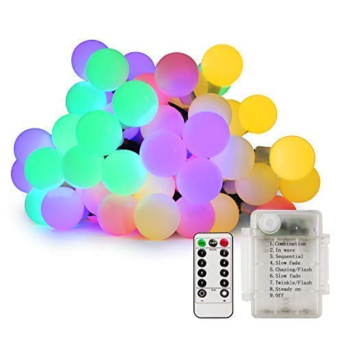 Globe String Lights, Diswoe 50 LED Battery Powered Fairy Lights with Timer Function, 8 Modes, Waterproof String Lights for Wedding, Home, Garden, Valentine, Party, Indoor & Outdoor (Multicolor)