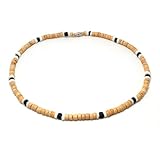 Light Brown Coco Bead Hawaiian Necklace w/ White Pukalet Shell and Dark Blue Coco Bead Accents