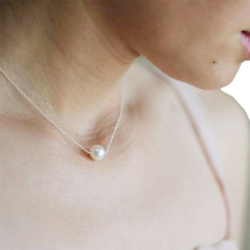 Ammazona Women Fashion Simple Imitate Pearl Bib Choker Statement Collar Necklace (Silver)