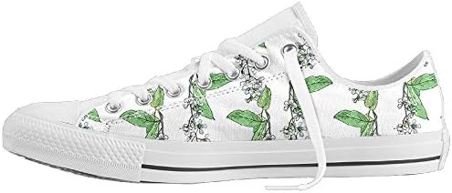 Jidfnjg Blossoms Of Romantic Spring Flowers Of Bird Cherry Tree With Green Swirling Leaves Herbs Canvas Sneakers For Boys And Girls.